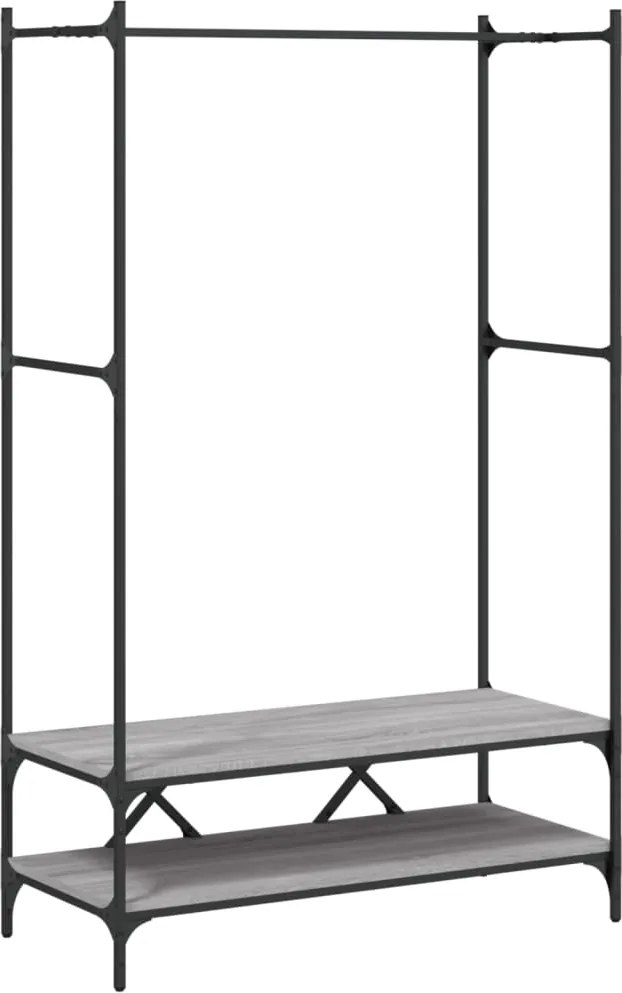 vidaXL Suport de haine cu rafturi, gri sonoma, lemn prelucrat