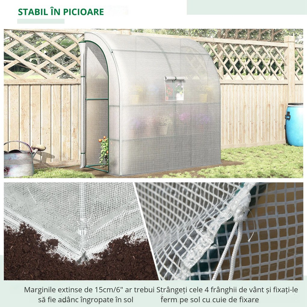Outsunny 7' x 3' x 7' Outdoor Walk-In Greenhouse, Plant Nursery with Roll-up Windows, PE Cover, and 3 Wire Shelves, White | Aosom Romania