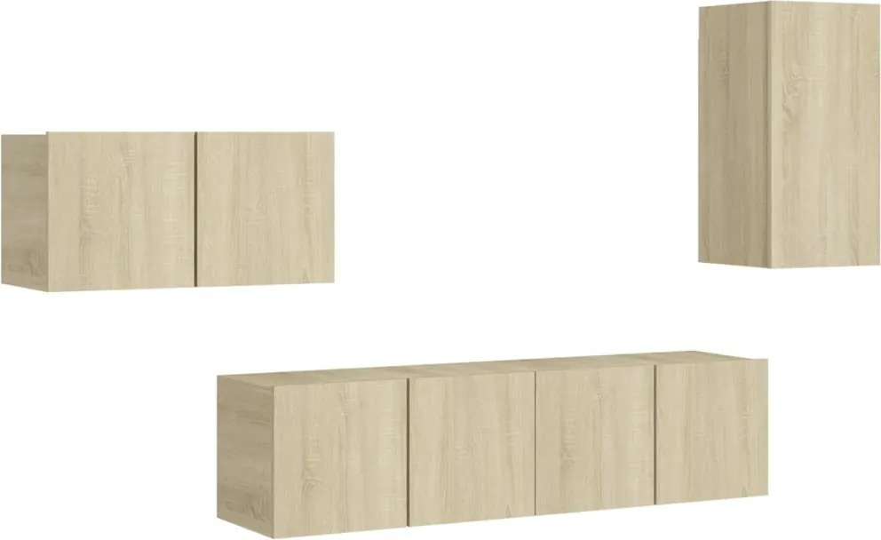 vidaXL Set de dulapuri TV, 4 piese, stejar sonoma, lemn prelucrat