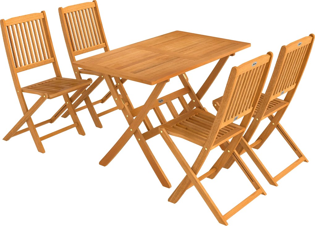 Outsunny Set mobilier de grădină FSC din lemn, set 5 piese pliabil, masă cu 4 scaune pliante, design cu lamele | Aosom Romania