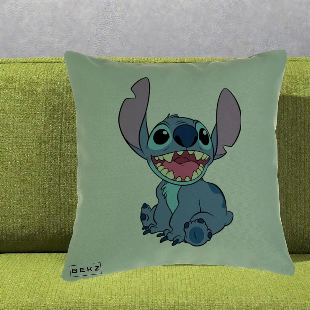 Perna Personalizata Stitch Zambitor, 40x40 cm, Verde, Husa Detasabila, Perna Inclusa, BEKZ®