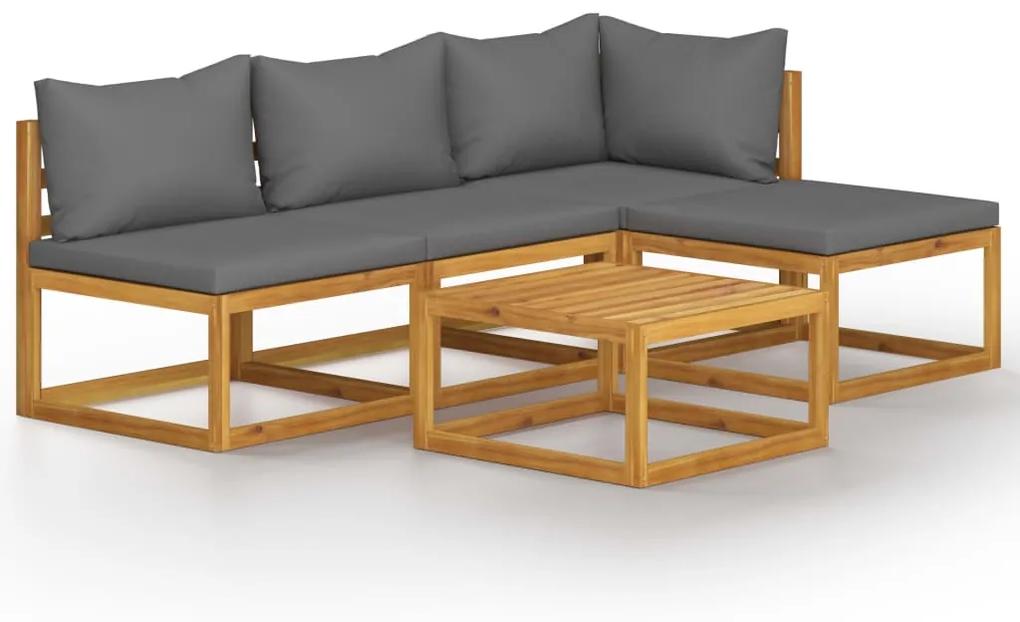 3057602 vidaXL Set mobilier de grădină cu perne, 5 piese, lemn masiv acacia