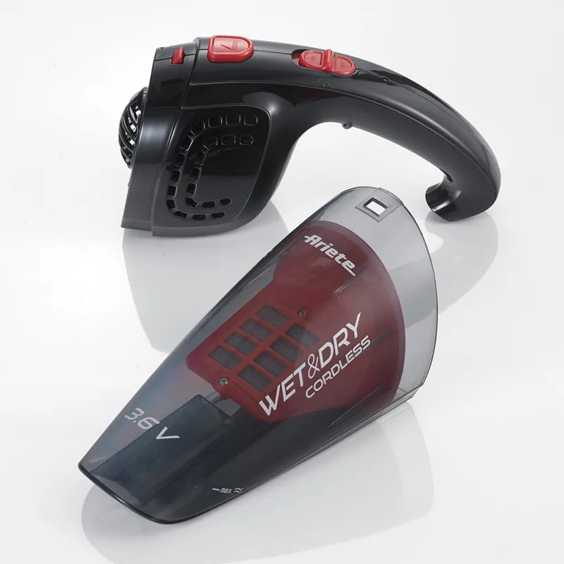 Aspirator de mână Ariete WET & DRY CORDLESS 2474/00, 400 ml, Baterie LI-Ion 1200 mAh/3.6V, Autonomie 12 min, Filtru lavabil, Negru/Negru