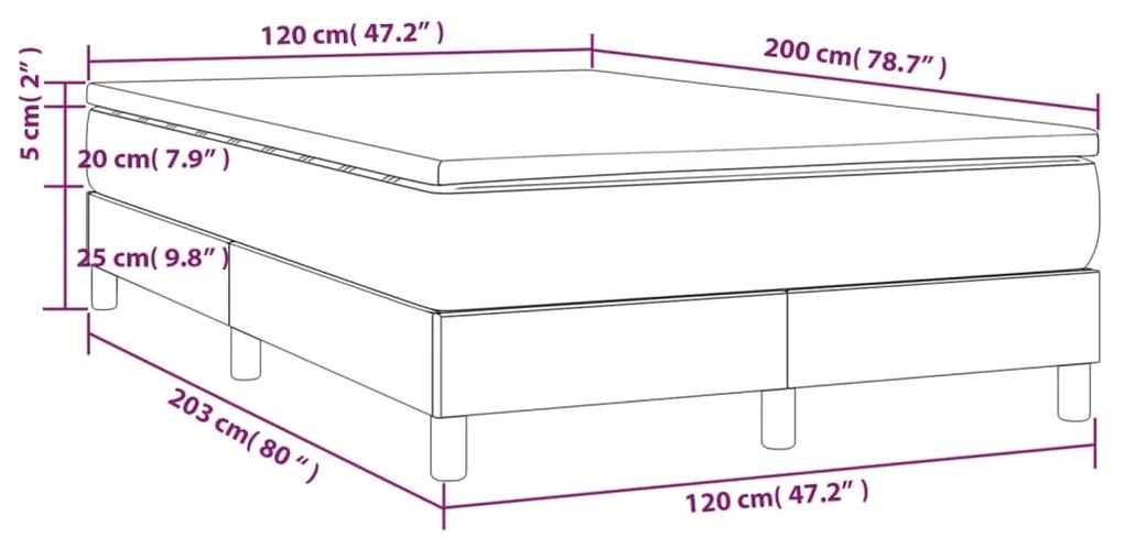 Pat box spring cu saltea, crem, 120x200 cm, textil Crem, 25 cm, 120 x 200 cm