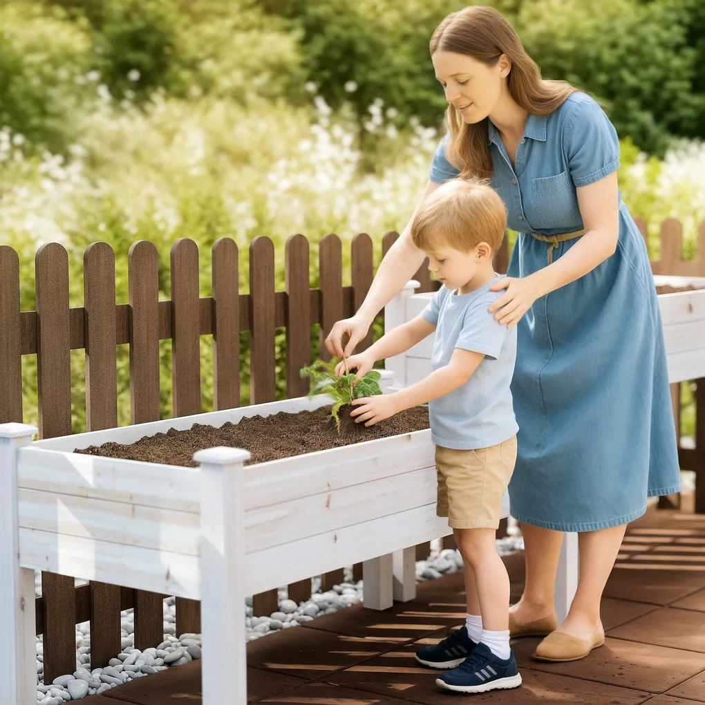 Outsunny Jardiniera Exterior Lemn Brad 2 Niveluri, Design