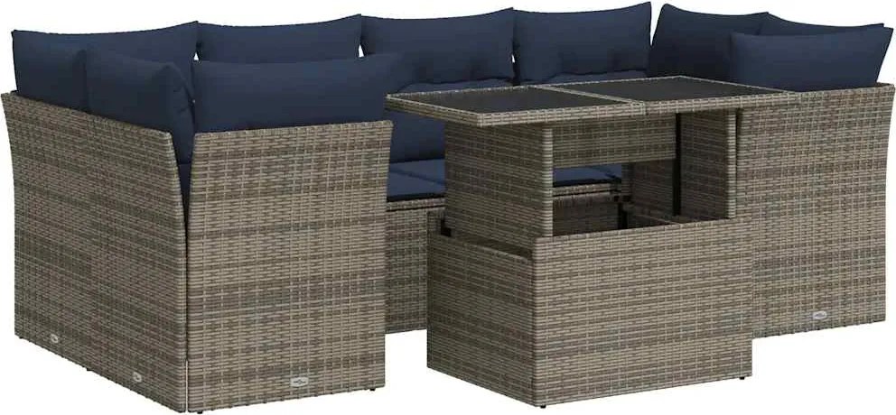 vidaXL Set canapele grădină cu perne 7 piese gri poliratan/lemn acacia