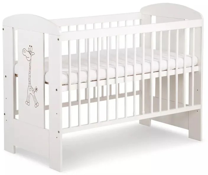 Patut din lemn, Klups, Safari Giraffe, Reglabil pe 3 niveluri, Cu 2 bare demontabile, 120x60 cm, Alb