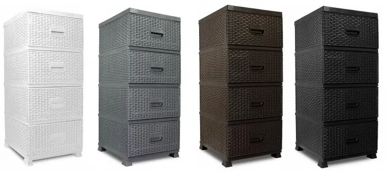 JAKS COMODĂ DIN PLASTIC 4 SERTARE / RATAN NEGRU