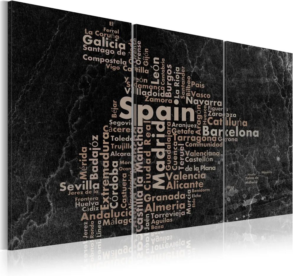 Tablou Bimago - Map of Spain on the blackboard - triptich 60x30