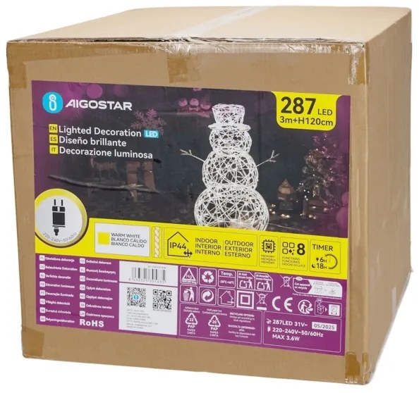 Aigostar - Decorațiune LED de Crăciun pentru exterior, om de zăpadă, 3,6W/31/230V, 2700K, 120cm, IP44