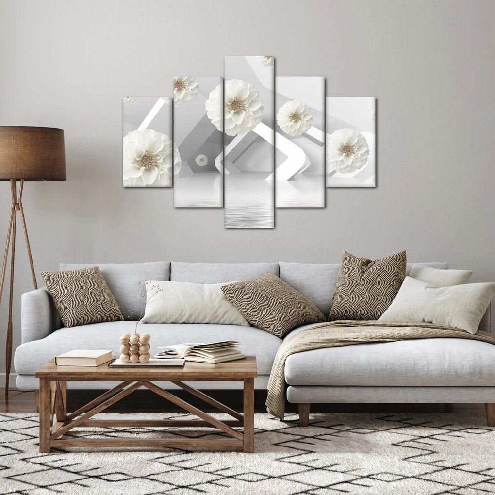 Tablou abstract cu flori albe (150x105 cm)