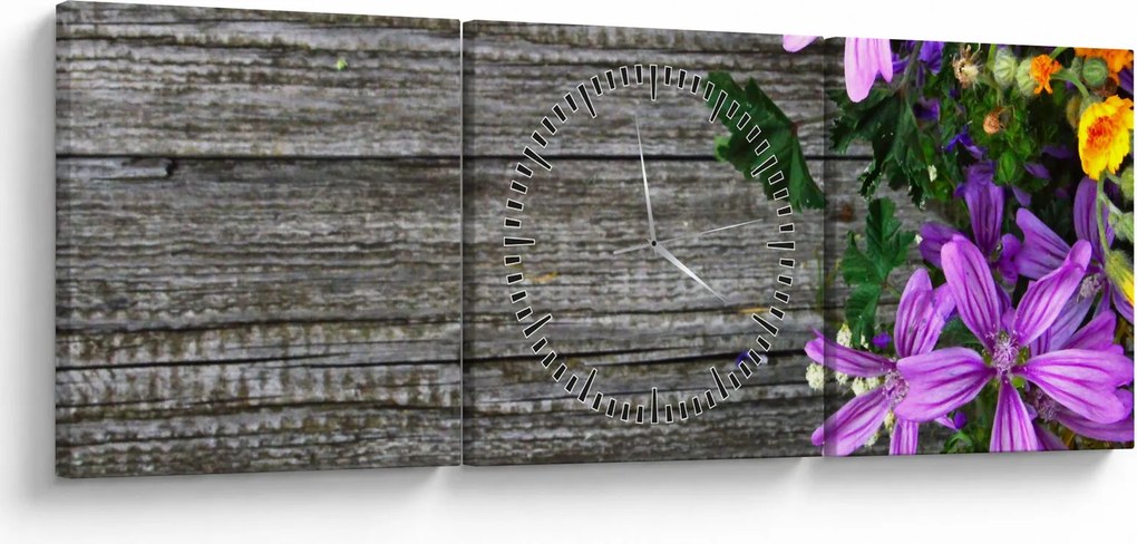 Tablou - flori de câmp (cu ceas) (90x30 cm)