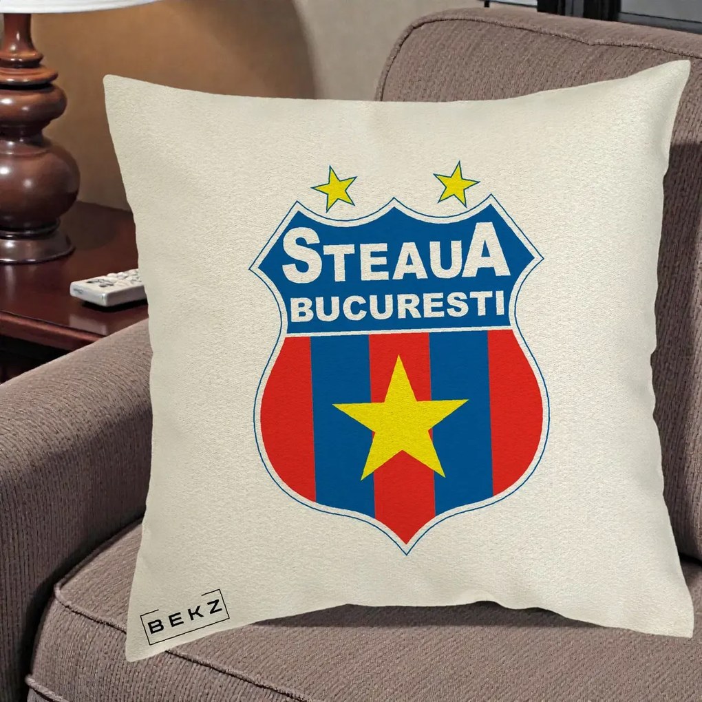Perna Personalizata Steaua Bucuresti Fotbal, 40x40 cm, Ecru, Husa Detasabila, Perna Inclusa, BEKZ®