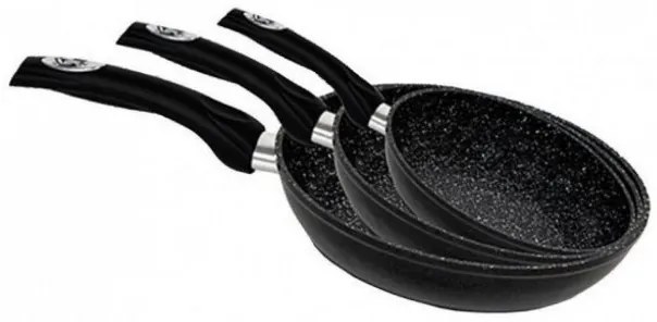 Set 3 tigai marmorate, antiaderente, inductie, Royalty Line RL FM3 negre, curatare usoara