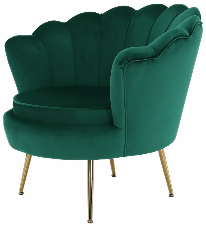 Fotoliu în stil Art-deco, catifea Velvet smarald/crom auriu, NOBLIN