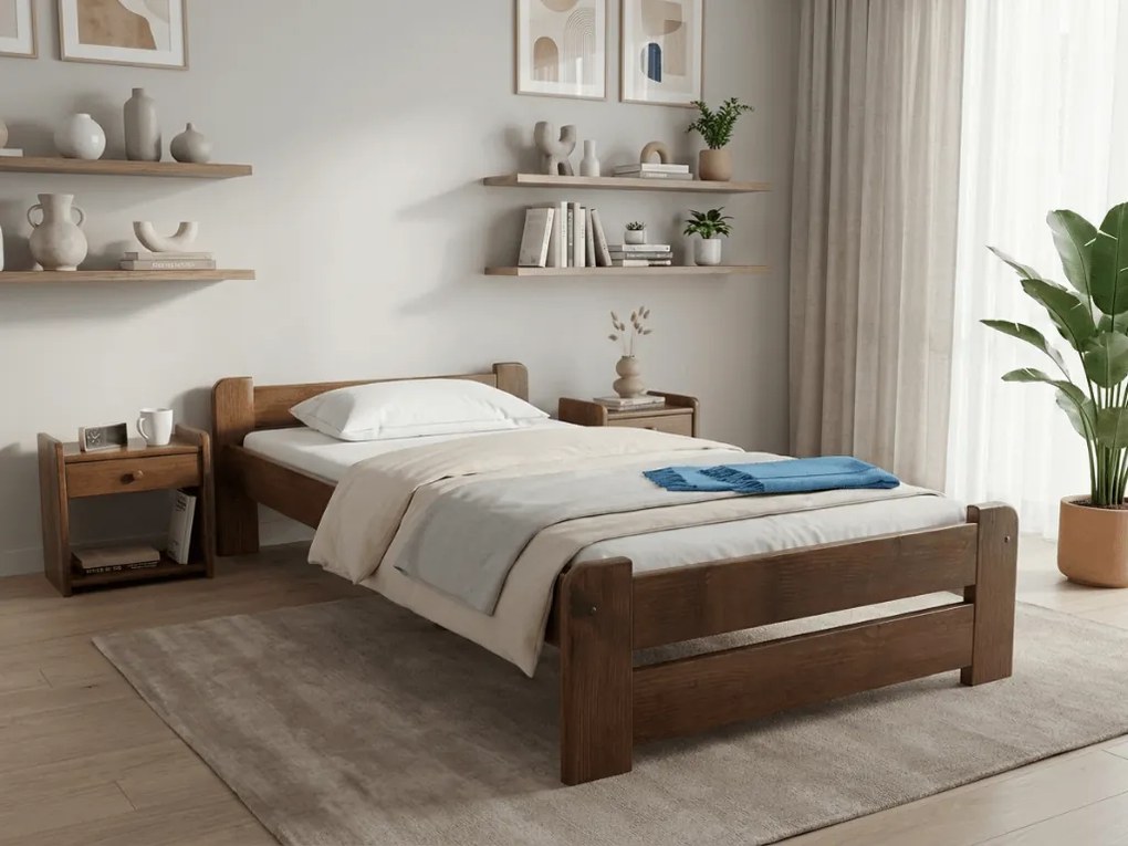 Pat de o persoana Emily 90x200 cm, stejar Saltele: Fara saltea, Somiera pat: Cu lamele drepte