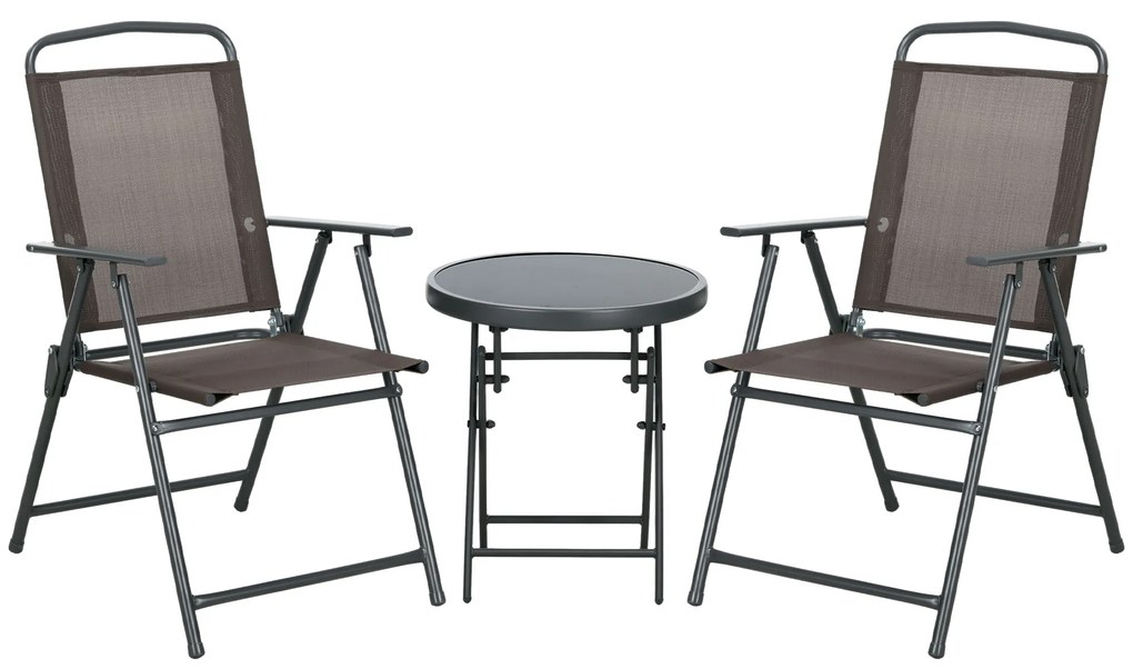 Outsunny Set de Bistro 3 Piese din Metal Rezistent la Intemperii Set Mobilier de Grădină cu masă pliabilă scaune de grădină Maro | Aosom Romania