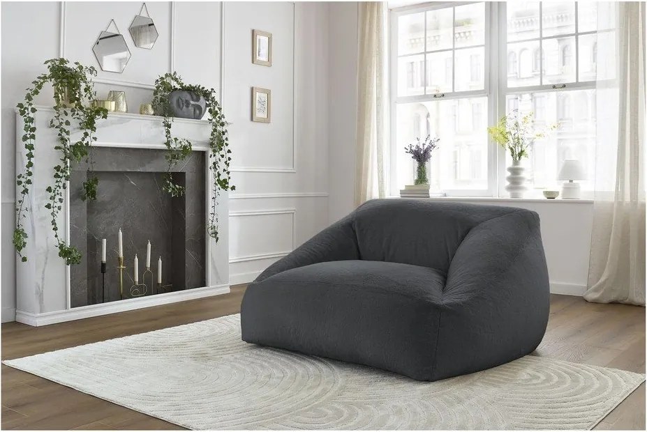 Fotoliu bean bag gri închis cu tapițerie din blană artificială Lilibet – Bobochic Paris