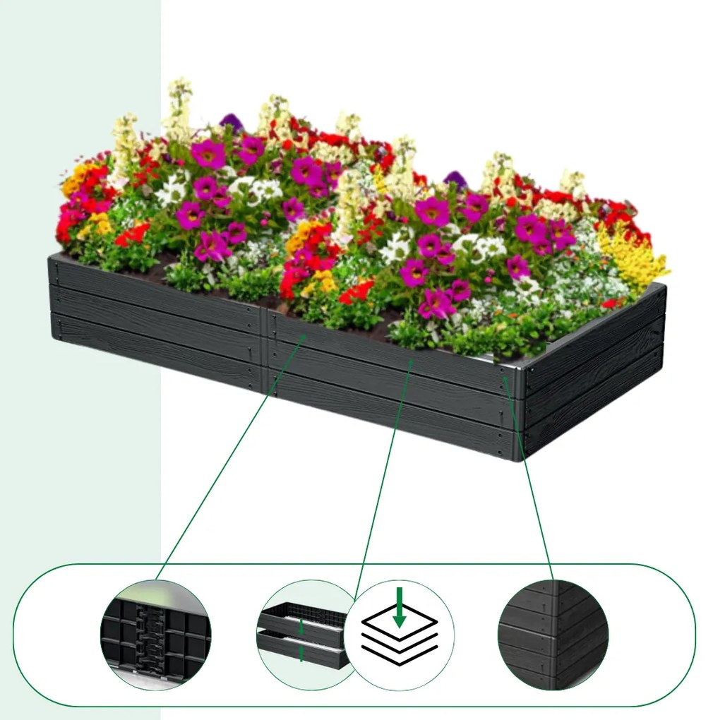WOODY strat înălțat din plastic pentru grădină 149x75,6x25cm, antracit Prosperplast