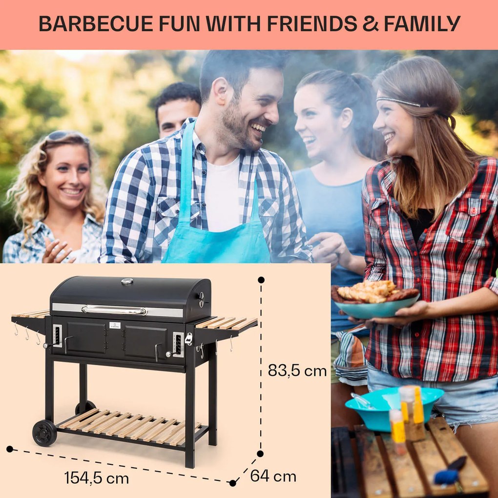 Aberdeen Double Charcoal Grill Smoker Thermometer 2 Side Tables Mobile