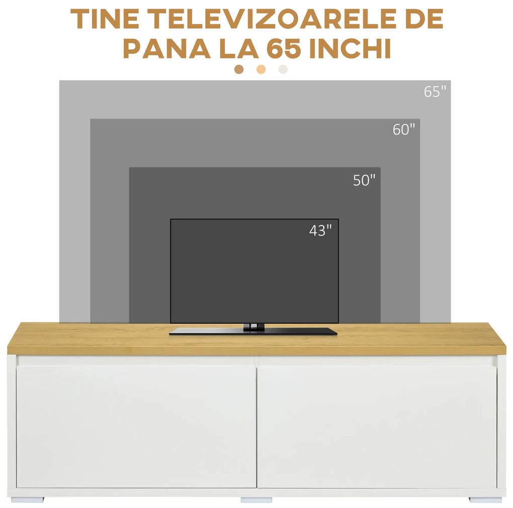 Suport TV pentru Televizoare de pâna la 65 inci, 140cm Unitate TV Moderna cu 2 Dulapuri, Unitate de Divertisment din Lemn, Alb HOMCOM | Aosom RO