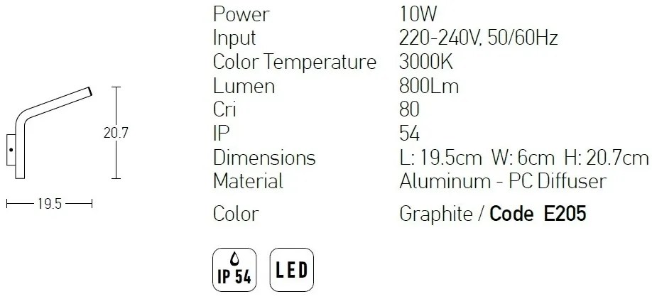 Aplica LED de perete pentru iluminat exterior, IP54 Tred grafit