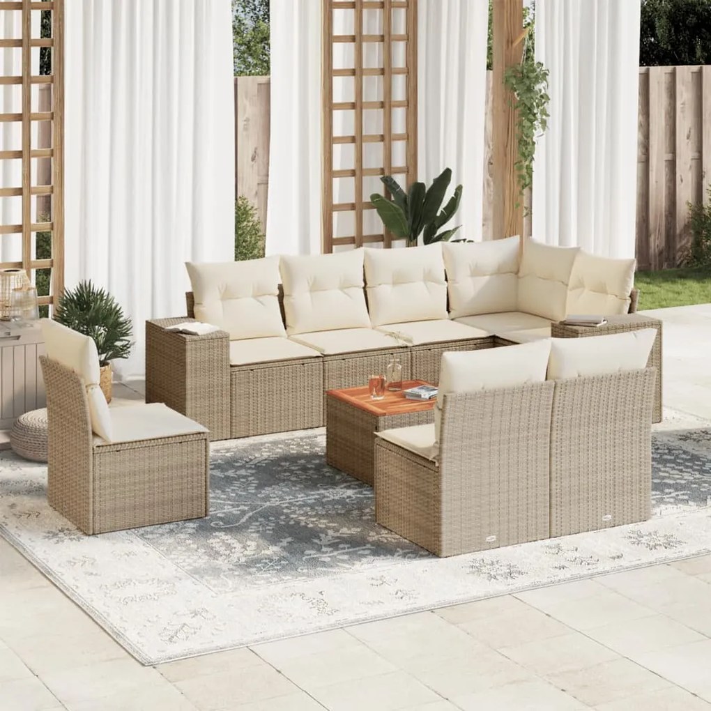 vidaXL Set canapele de grădină, 9 piese, cu perne, bej, poliratan