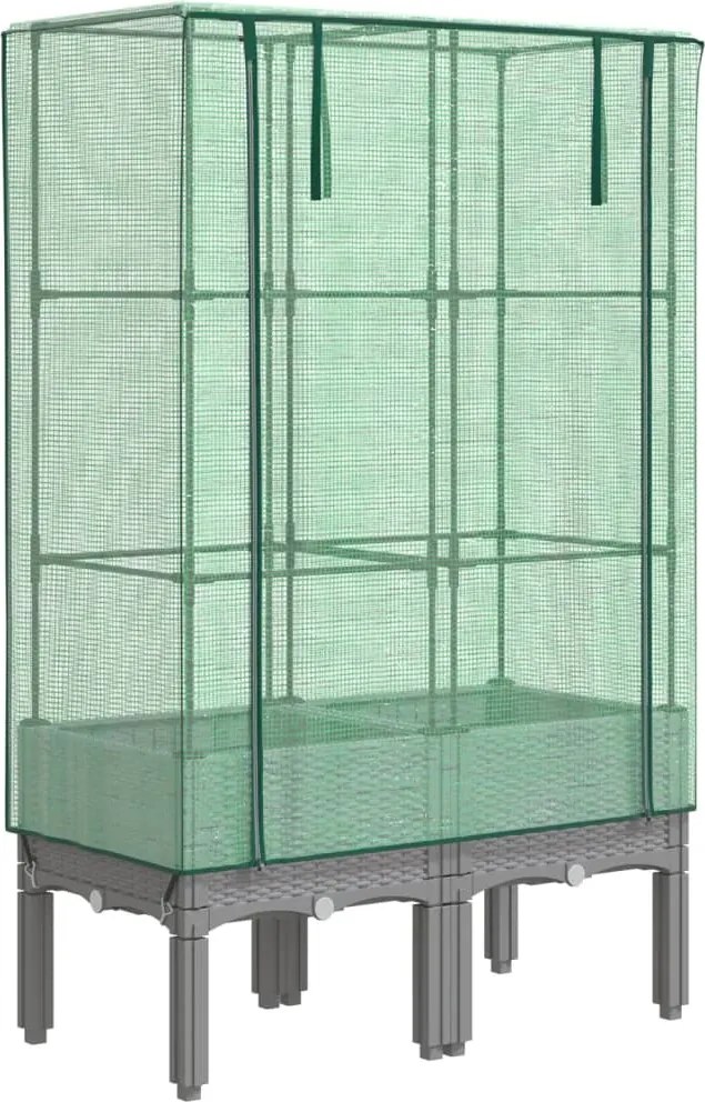 vidaXL Strat înălțat cu husă de seră, aspect ratan, 80x40x140 cm