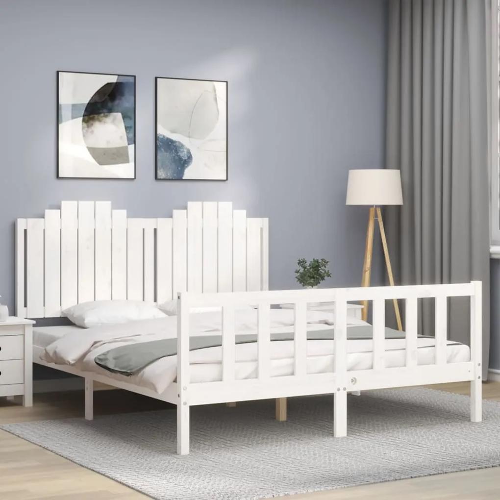 3192302 vidaXL Cadru de pat cu tăblie, alb, king size, lemn masiv