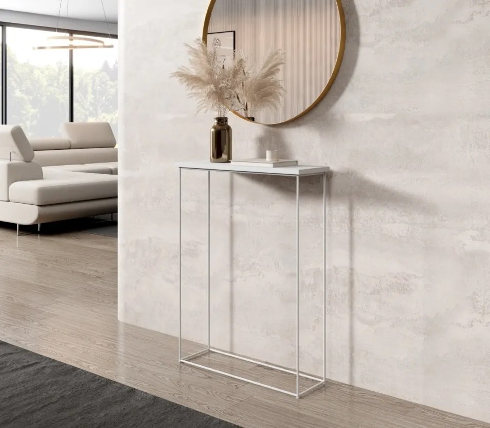 Consolă hol, 60x20x80 cm Sili 2, ADRK Furniture (Culoare: Alb / Alb)