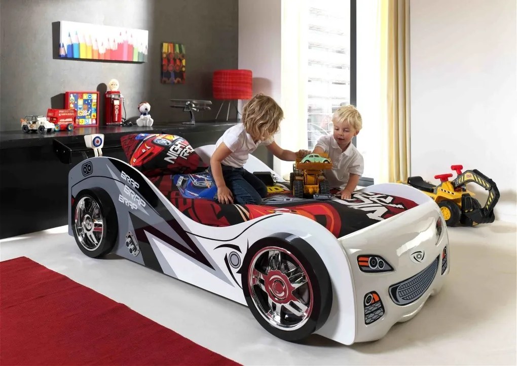 Pat copii auto BRAP BRAP cu SALTEA PAT COPII