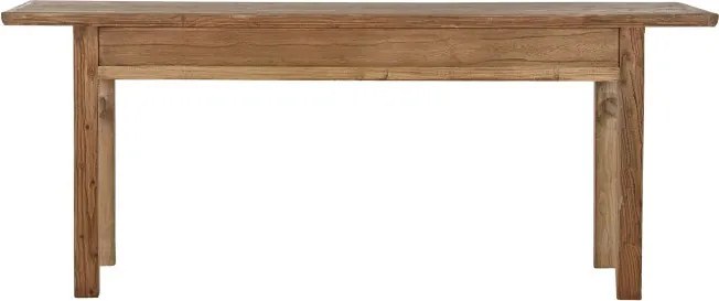 Consolă din lemn masiv de ulm, natur, blat lung, 4 sertare cu mânere metalice, picioare drepte cu traverse, finisaj natural, 85 x 200 x 42 cm,