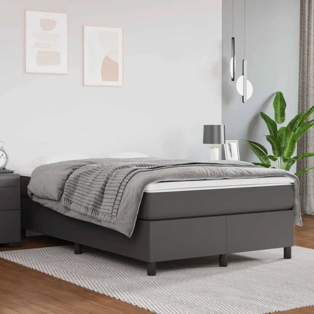 3144600 vidaXL Pat box spring cu saltea, gri, 120x200 cm, piele ecologică