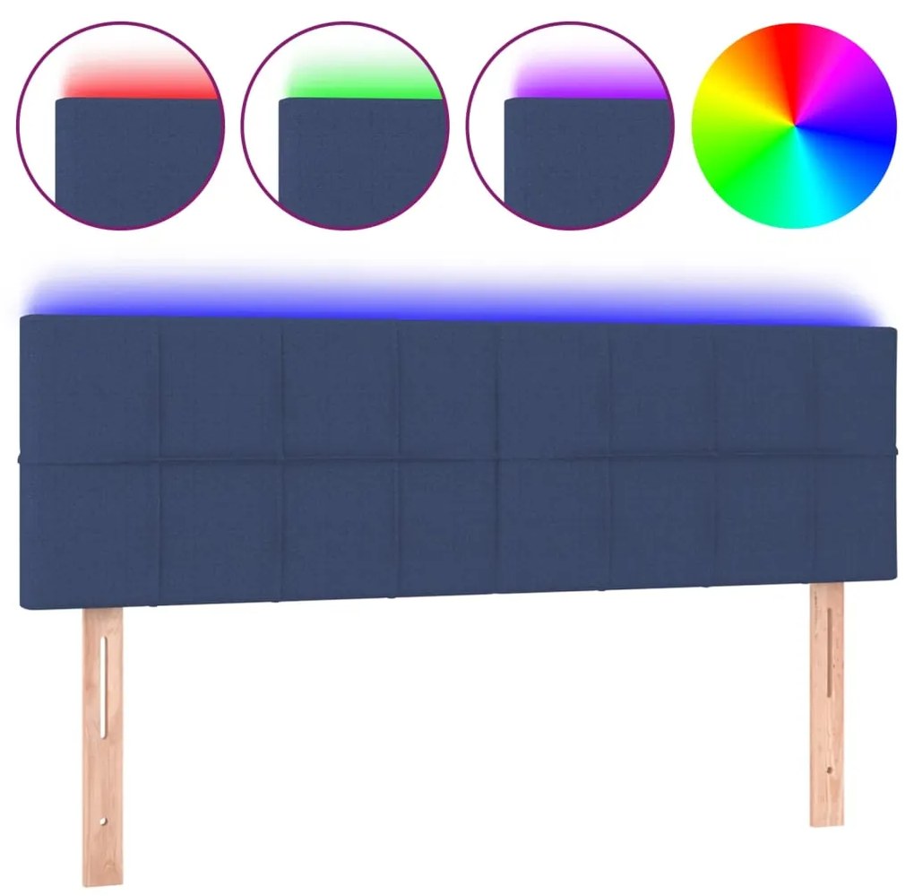 3121616 vidaXL Tăblie de pat cu LED, albastru, 144x5x78/88 cm, textil