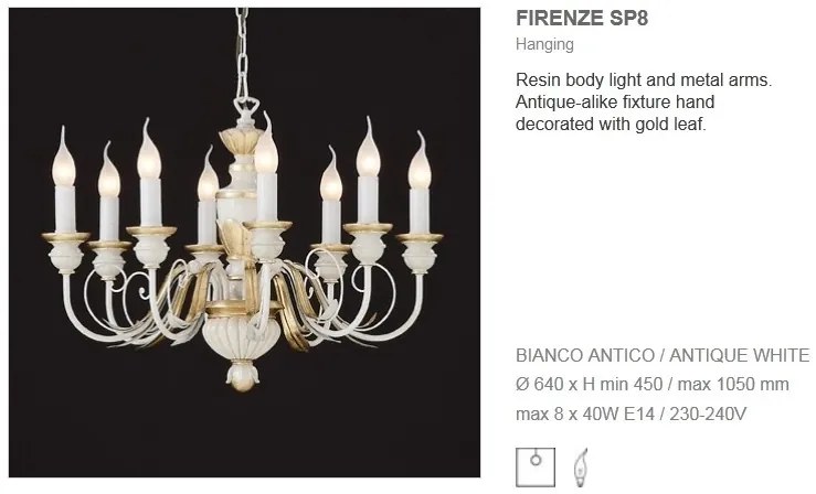Candelabru 8 brate diametru 64cm FIRENZE SP8 BIANCO