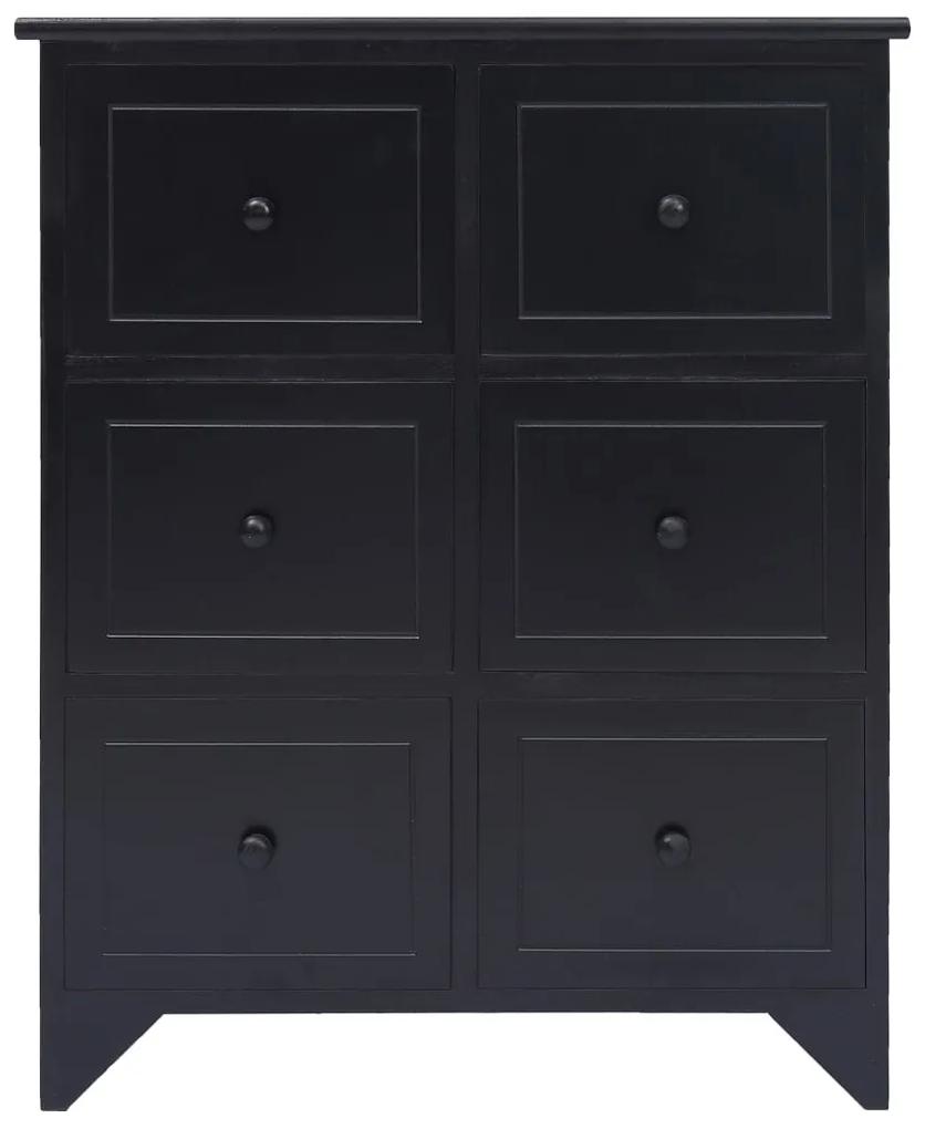 284098 vidaXL Dulap lateral cu 6 sertare, negru, 60x30x75 cm, lemn paulownia