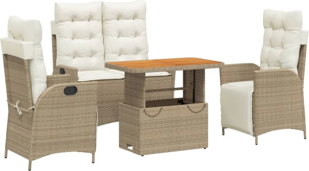 vidaXL Set canapele de grădină, 4 piese, cu perne, bej, poliratan