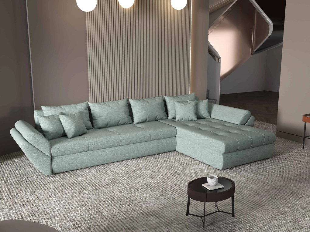 Colțar extensibil dumonde cu ladă de depozitare si sezut confortabil din spuma high-density, Loana XL Enjoy Mint II 335x185 cm