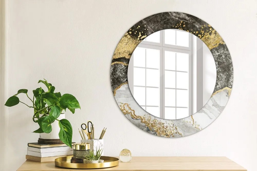 Oglinda rotunda decor perete Marmură și aur fi 50 cm