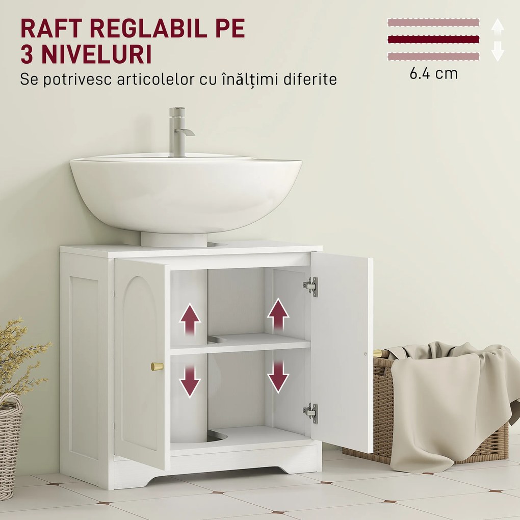 HOMCOM Dulap pentru Sub Chiuvetă cu 2 Uși Arcuite - Alb | Aosom Romania