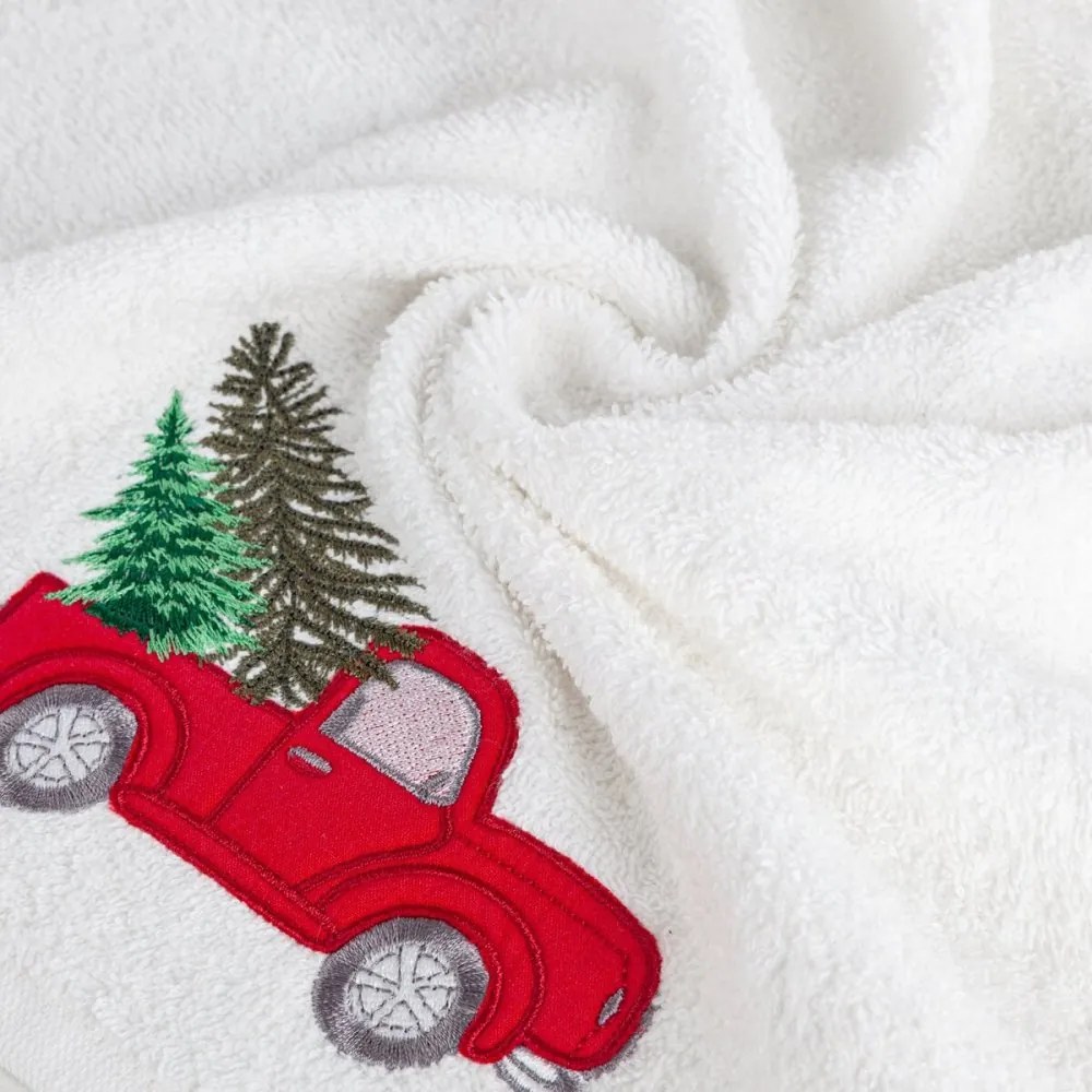 Prosop din bumbac cu model de Crăciun alb cu masina Šírka: 50 cm | Dĺžka: 90 cm