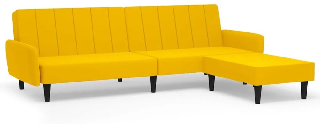 3080727 vidaXL Canapea extensibilă 2 locuri, cu taburet, galben, catifea