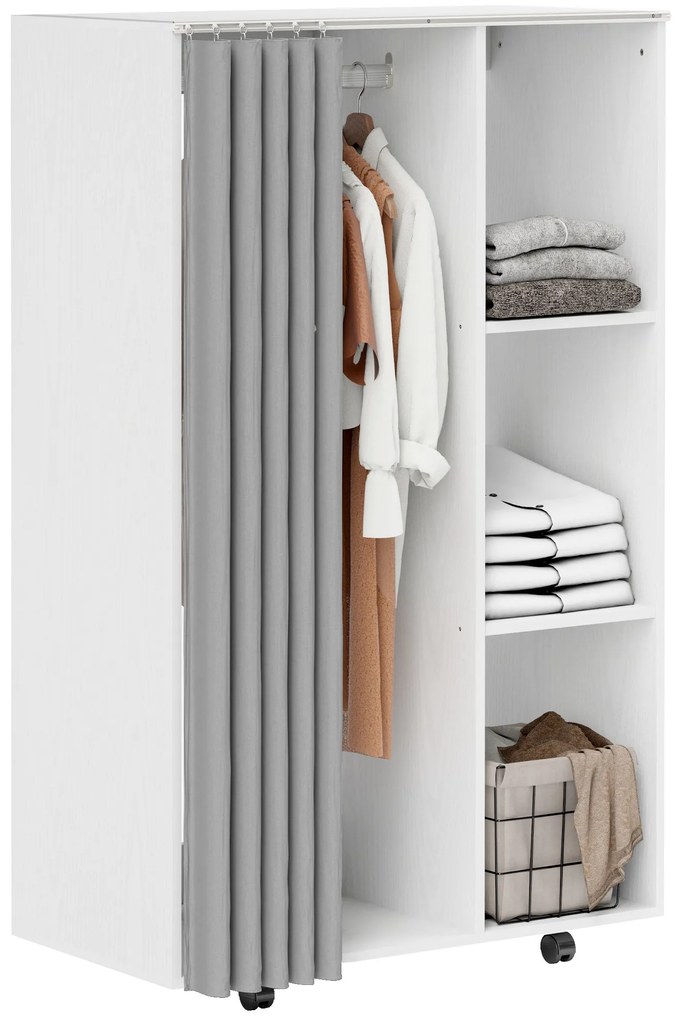 HOMCOM Dulap penderie dressing mobil 4 role cu bară pentru haine și rafturi deschise, alb | Aosom Romania