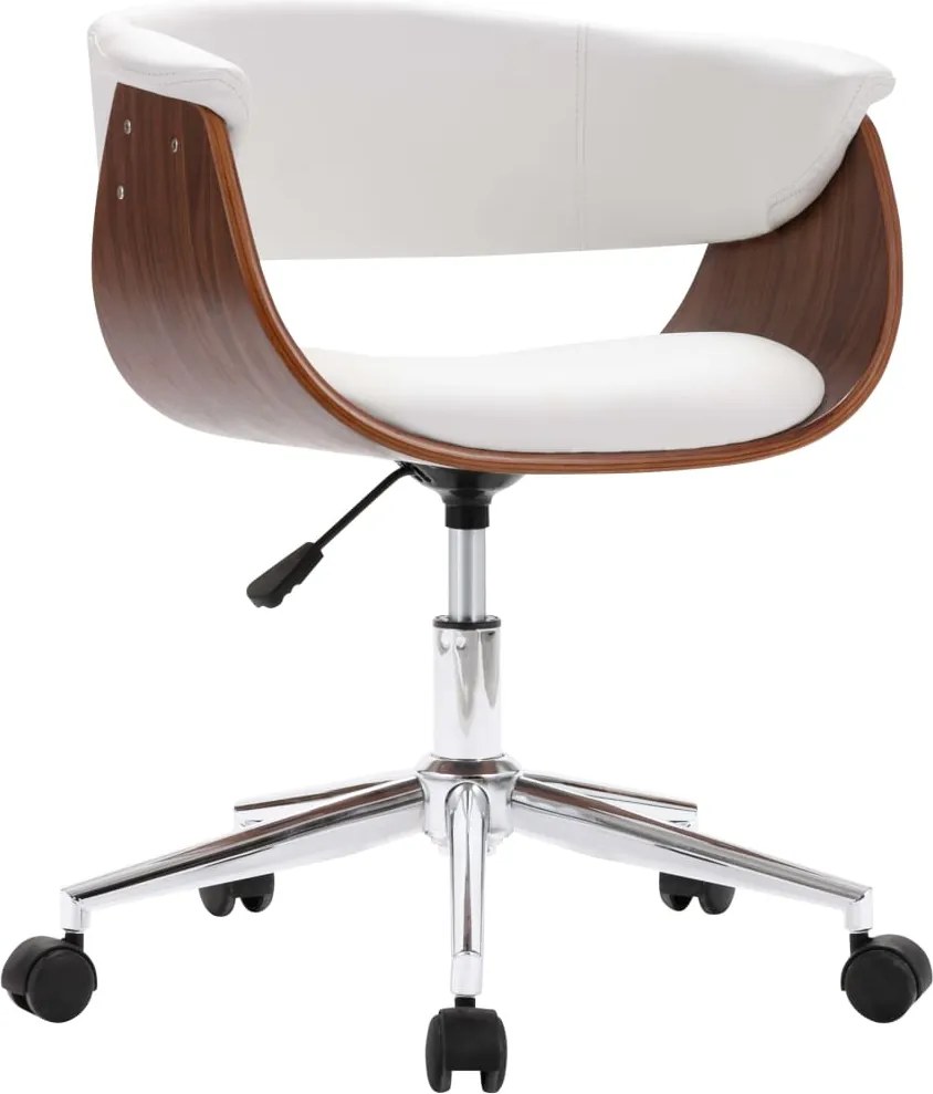 vidaXL Scaun de birou pivotant, alb, lemn curbat și piele ecologică