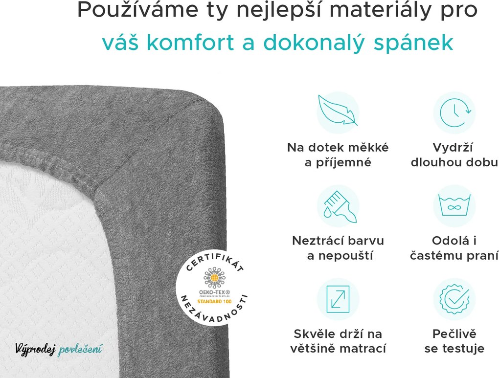 Cearsaf Frotir cu elastic EXCLUSIVE 180 x 200 cm gri deschis