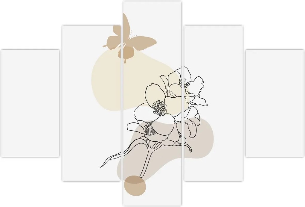 Tablou - Flori bej cu fluture N⁰3 (150x105 cm)