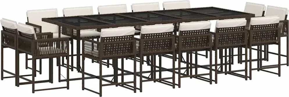 vidaXL Set mobilier de grădină cu perne, 15 piese, maro, poliratan
