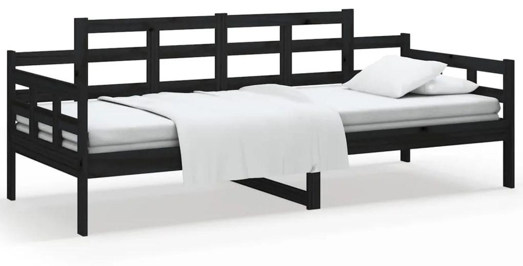 820336 vidaXL Pat de zi, negru, 80x200 cm, lemn masiv de pin