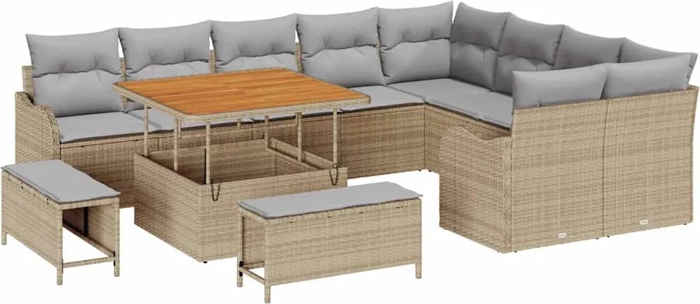 vidaXL Set de canapele pentru grădină cu pernă 12 pcs Bej poliratan