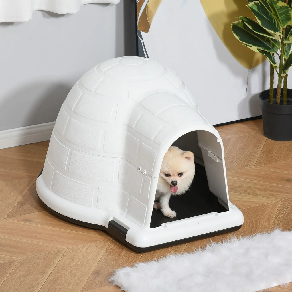 PawHut Cusca Casuta de Exterior pentru Caini de Talie Mica in Form ade Iglu cu Usa, pentru Mops, Bichon Frise, Chihuahua, 68,2x80x53cm
